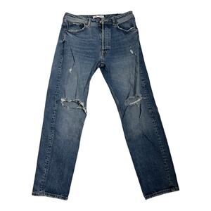 Zara Mens Jeans 32 button Fly Distressed Straight Denim